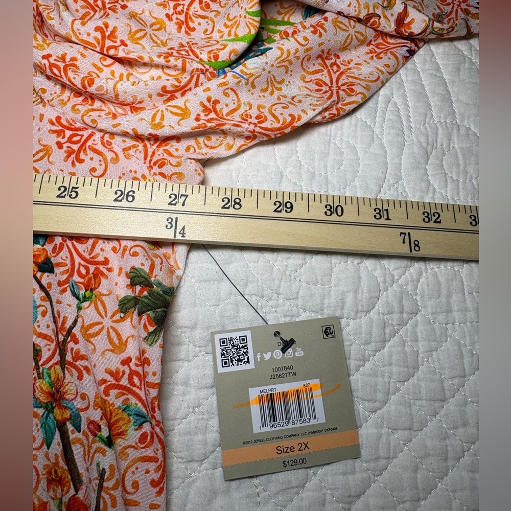 NWT - John Mark Embroidered V-Neck Melon Plus-Size Bohemian Floral Blouse - Picture 7 of 7